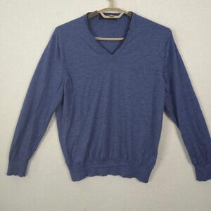 Ermenegildo Zegna V-Neck Sweater Mens 52 Blue Cashmere Silk Cashseta Light Italy